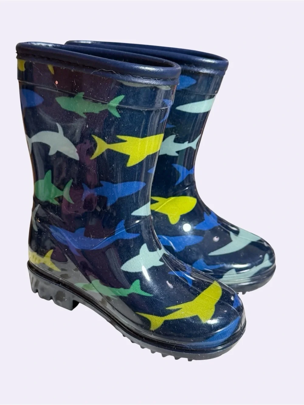 Kids Navy Shark Rain Boots Toddler Size 7